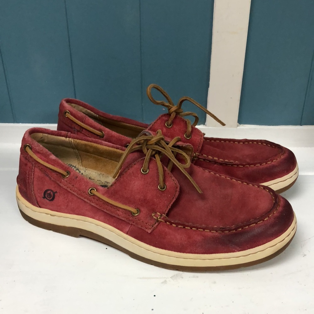 BORN red suede boat‎ loafers boating shoes slip on men's size 9.5 - Picture 5 of 11